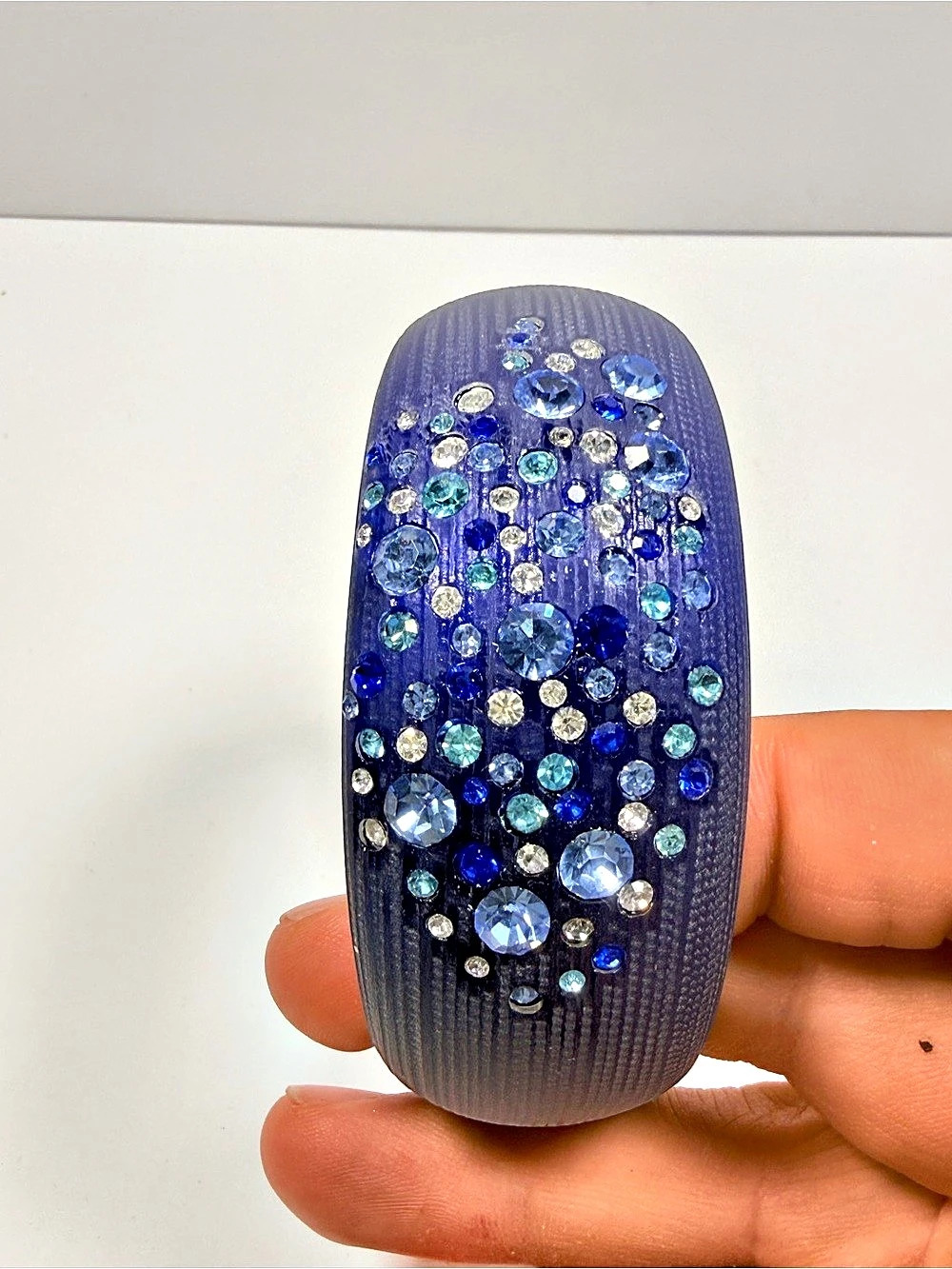 Susan Graver Rhinestone Bangle Bracelet in Blue & Gray